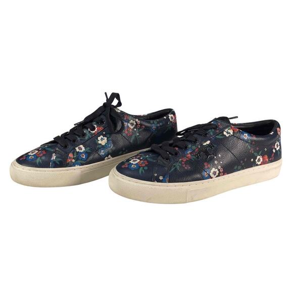 Tory Burch Amelia Floral Print Leather Sneakers Blue Multi-Color Sneakers 8.5M - Picture 4 of 6